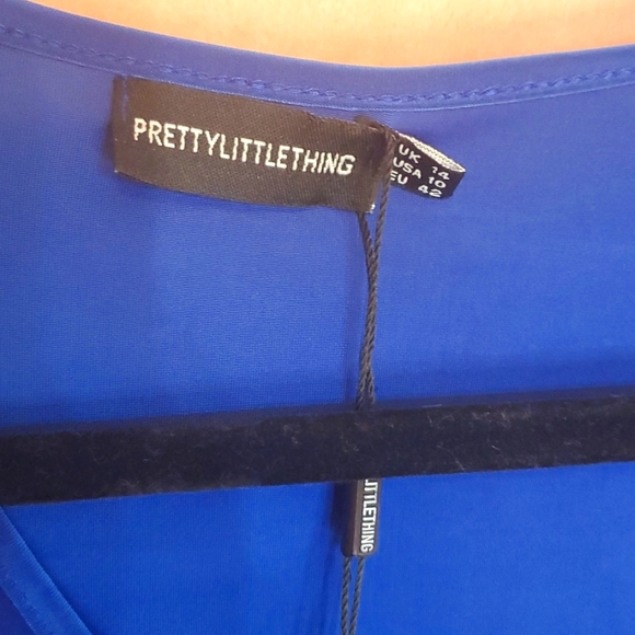 Prettylittlething Bright Blue Slinky Cut Out Long Sleeve Crop Top - Picture 5 of 6